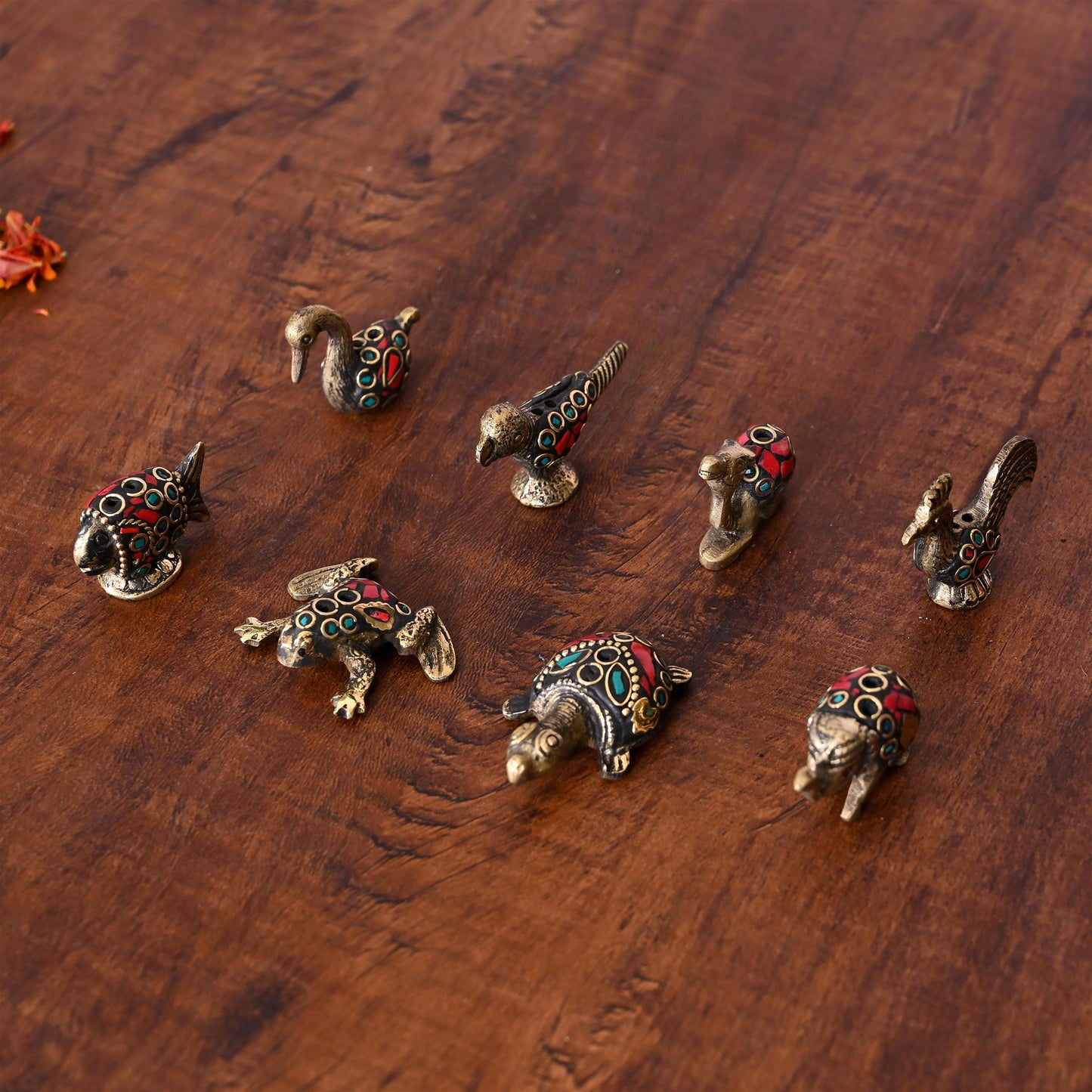 Brass Stone Work Animal Figurine Incense Holder Set