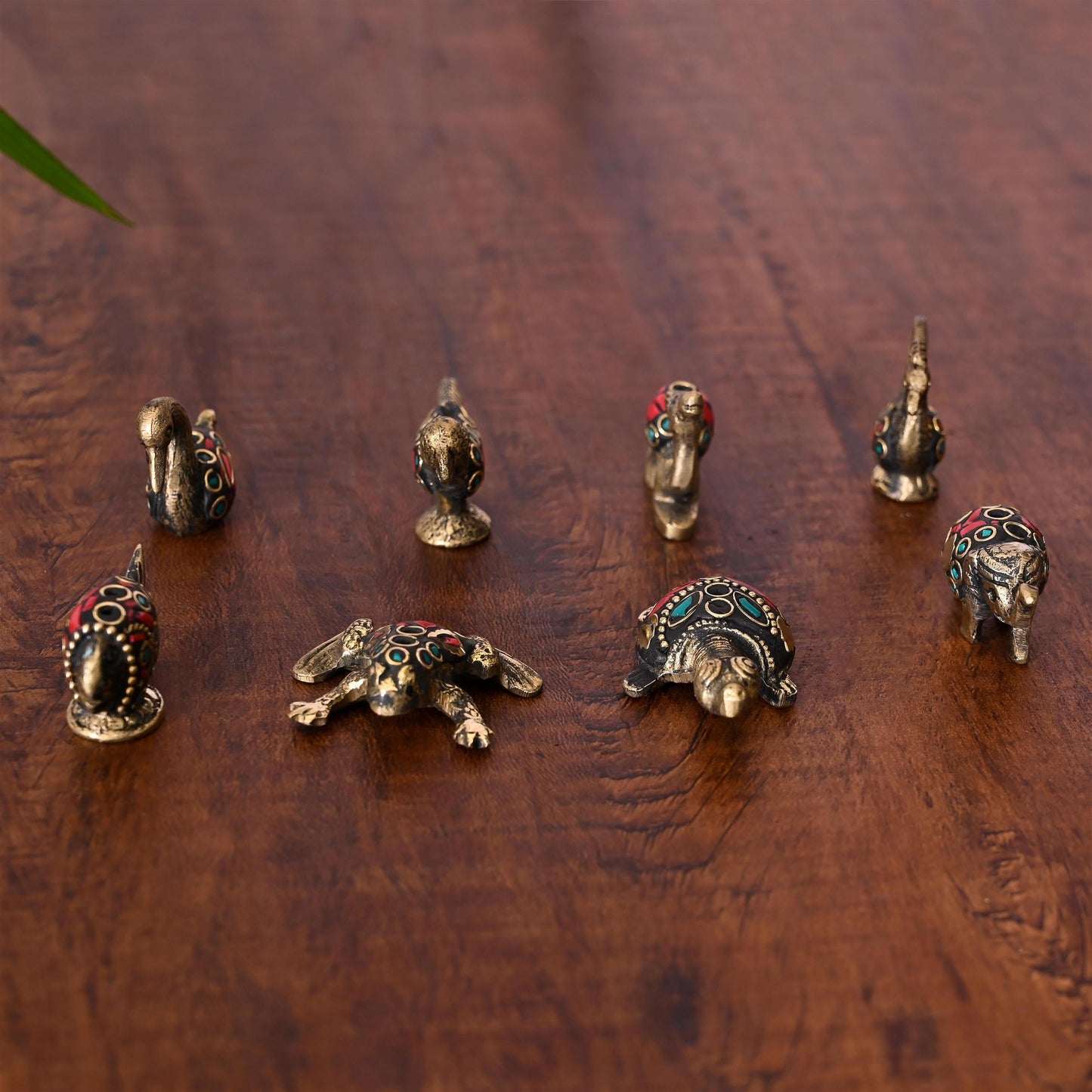 Brass Stone Work Animal Figurine Incense Holder Set