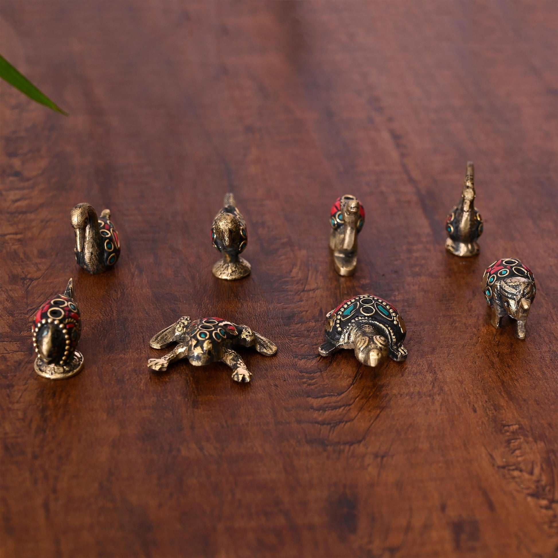 Brass Stone Work Animal Figurine Incense Holder Set