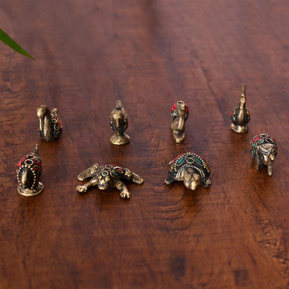 Brass Stone Work Animal Figurine Incense Holder Set