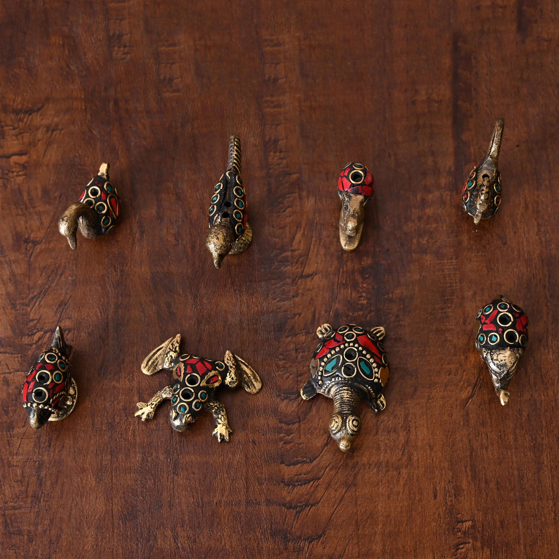 Brass Stone Work Animal Figurine Incense Holder Set