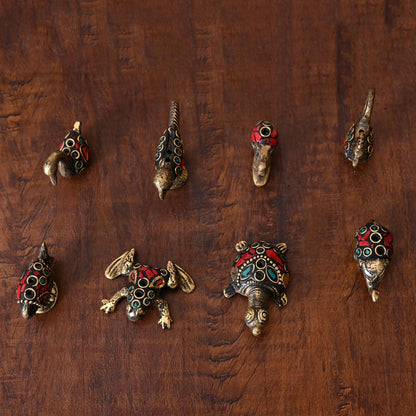 Brass Stone Work Animal Figurine Incense Holder Set