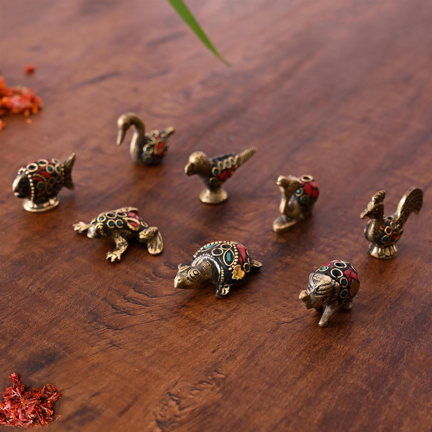 Brass Stone Work Animal Figurine Incense Holder Set