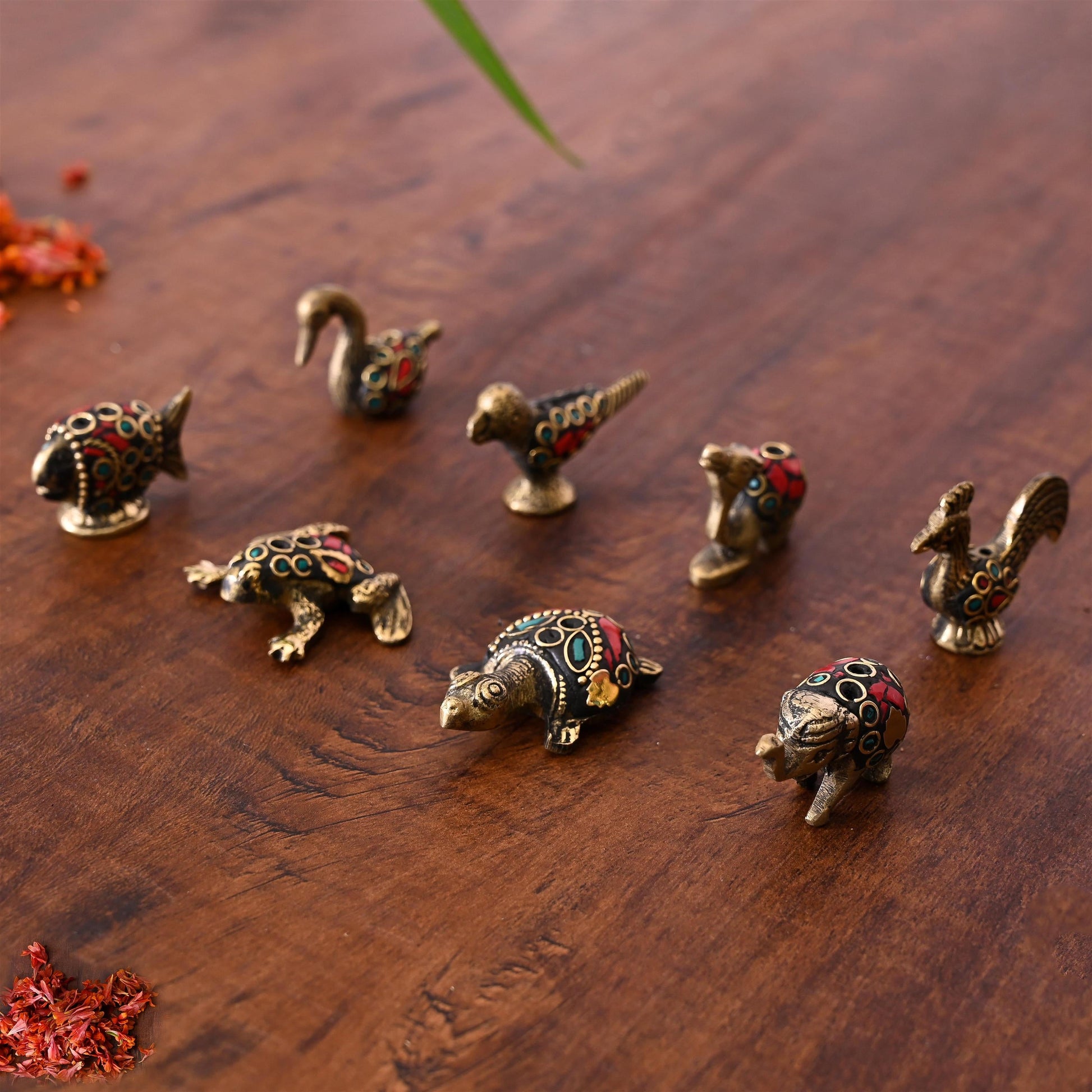 Brass Stone Work Animal Figurine Incense Holder Set