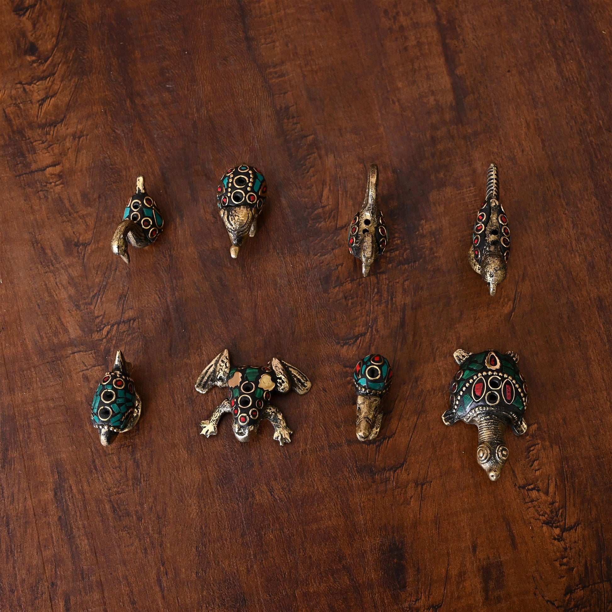 Brass Stone Work Animal Figurine Incense Holder Set