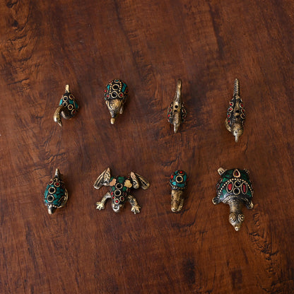 Brass Stone Work Animal Figurine Incense Holder Set