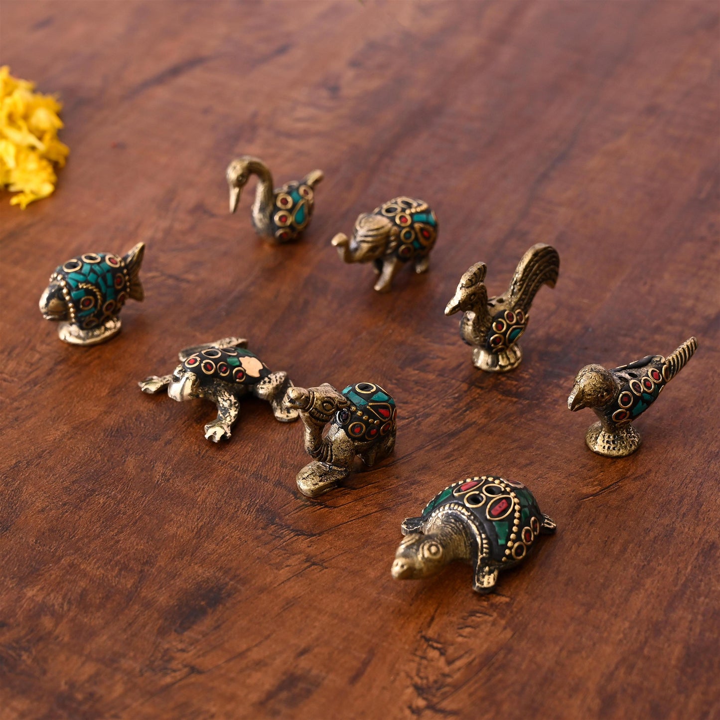 Brass Stone Work Animal Figurine Incense Holder Set