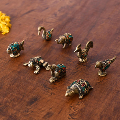 Brass Stone Work Animal Figurine Incense Holder Set