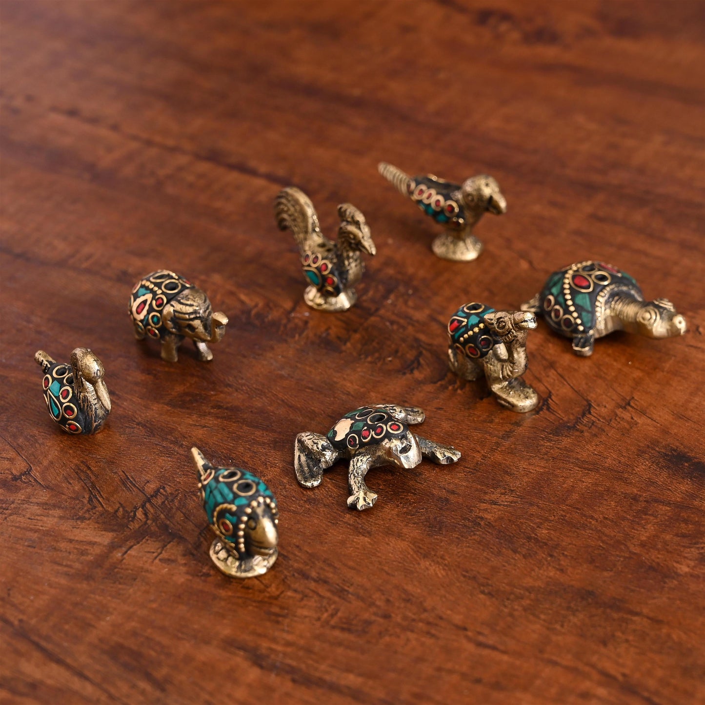 Brass Stone Work Animal Figurine Incense Holder Set