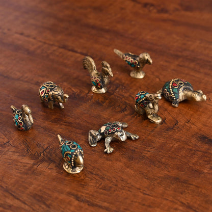 Brass Stone Work Animal Figurine Incense Holder Set