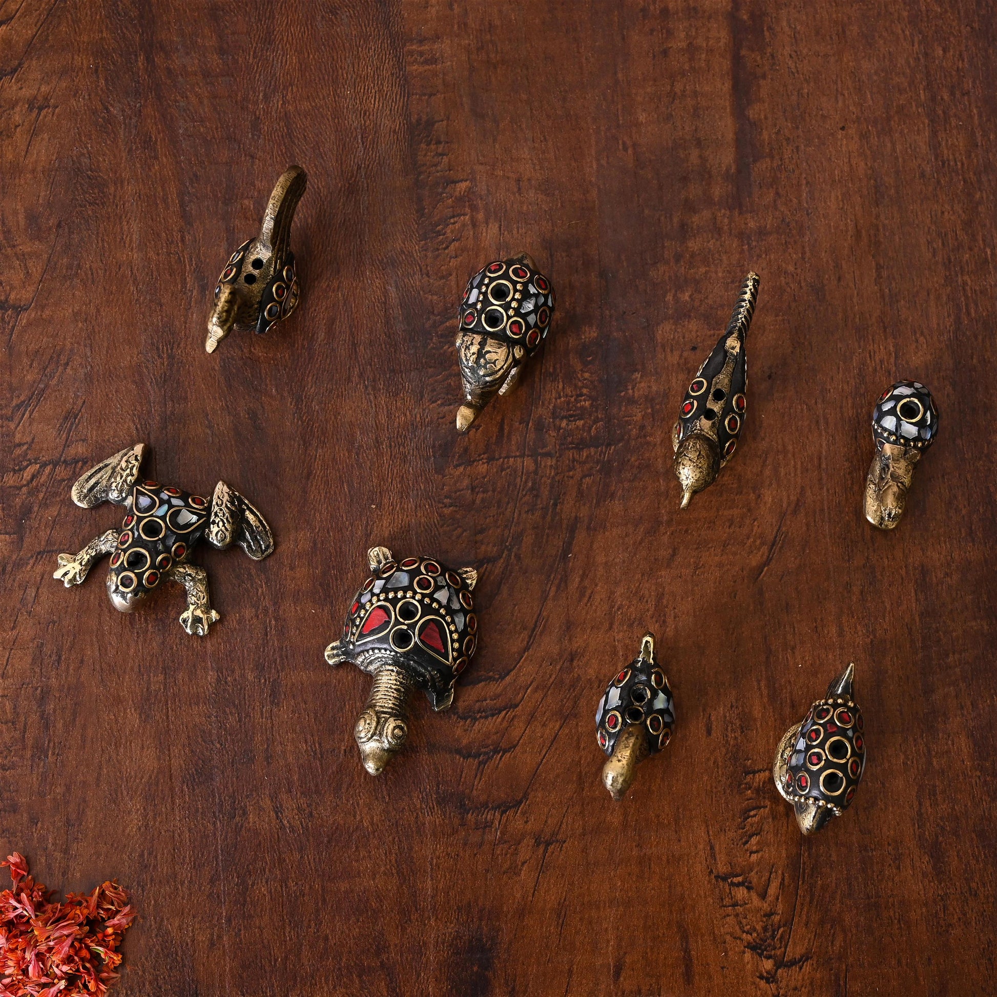 Brass Stone Work Animal Figurine Incense Holder Set