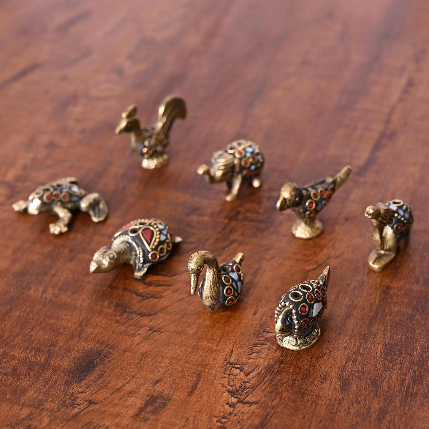 Brass Stone Work Animal Figurine Incense Holder Set