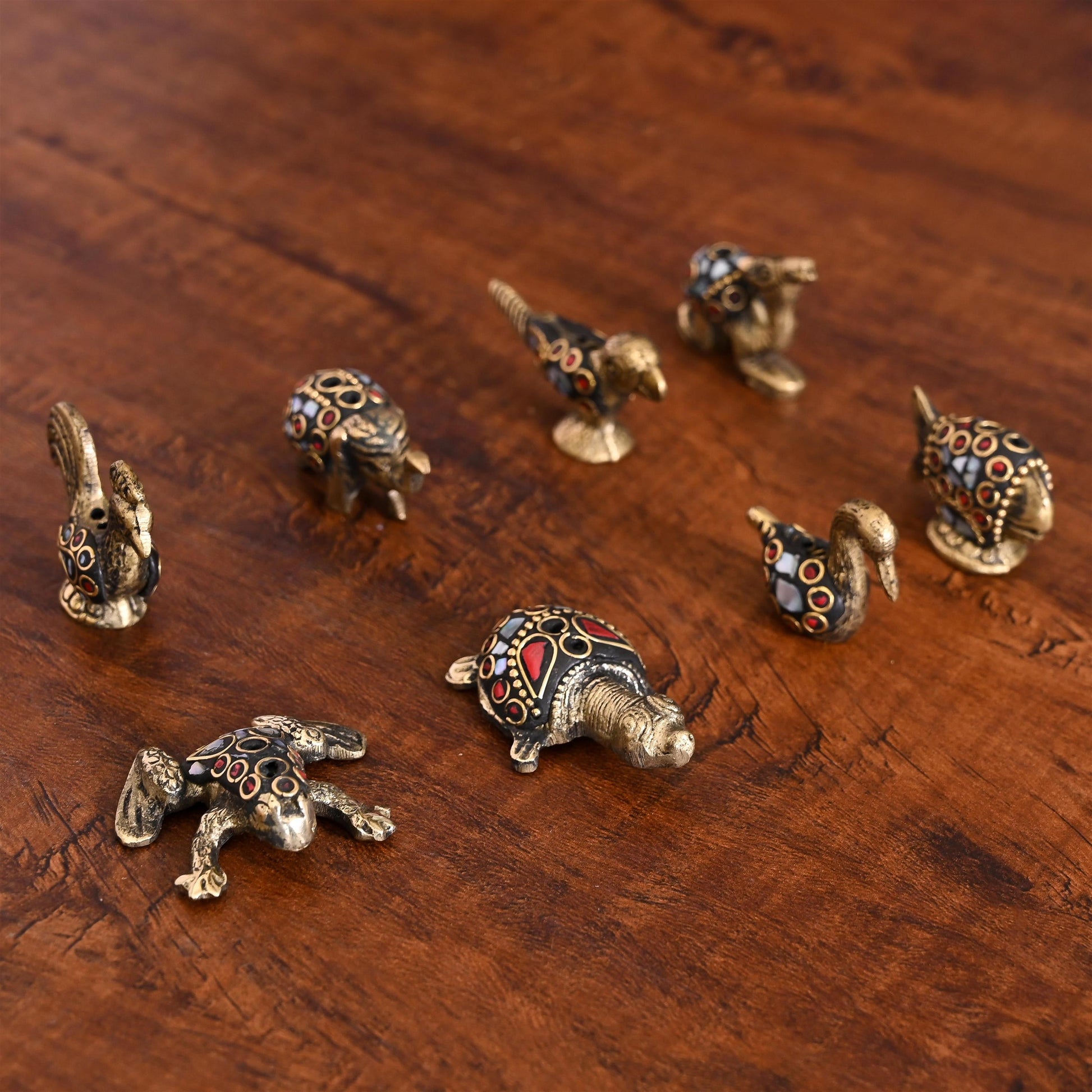 Brass Stone Work Animal Figurine Incense Holder Set