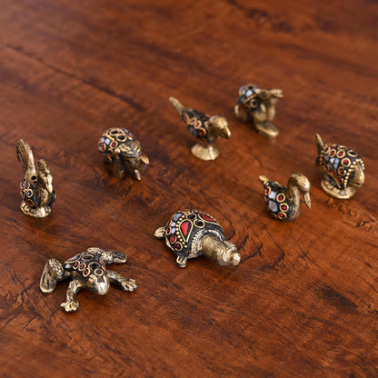 Brass Stone Work Animal Figurine Incense Holder Set