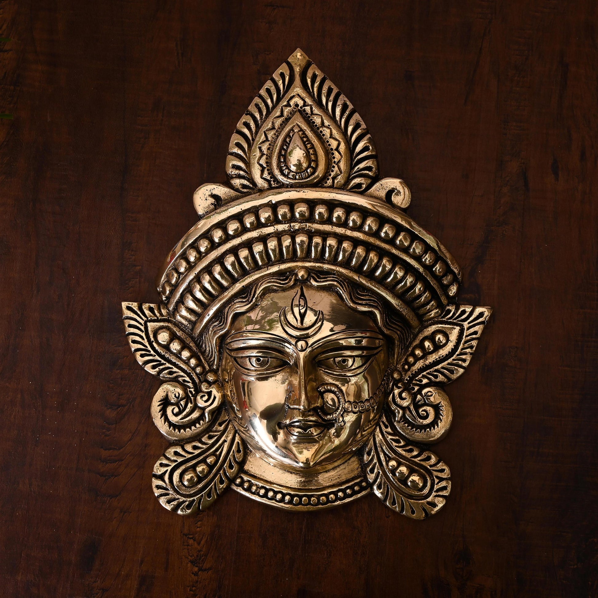 Brass Durga Face Wall Hanging (10 Inch)