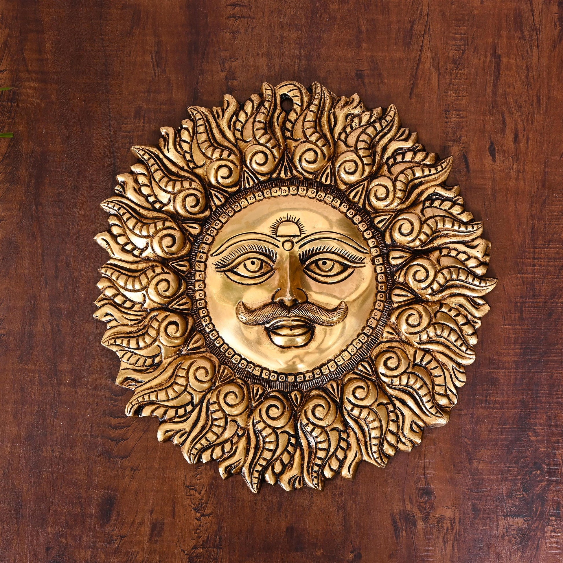 Brass Superfine Sun Face Wall Hanging (11 Inch)