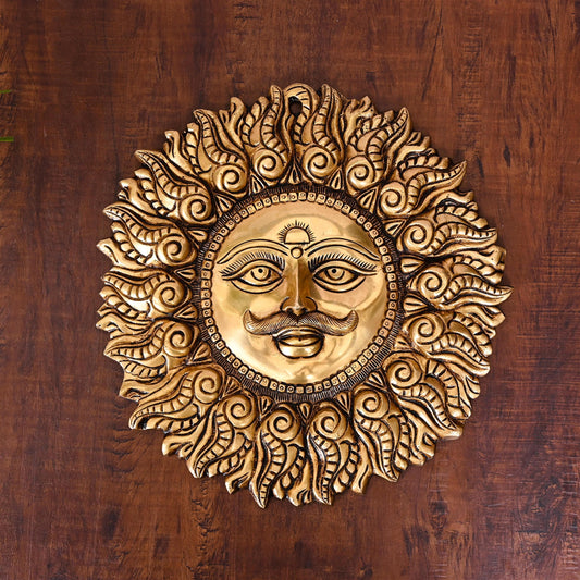 Brass Superfine Sun Face Wall Hanging (11 Inch)