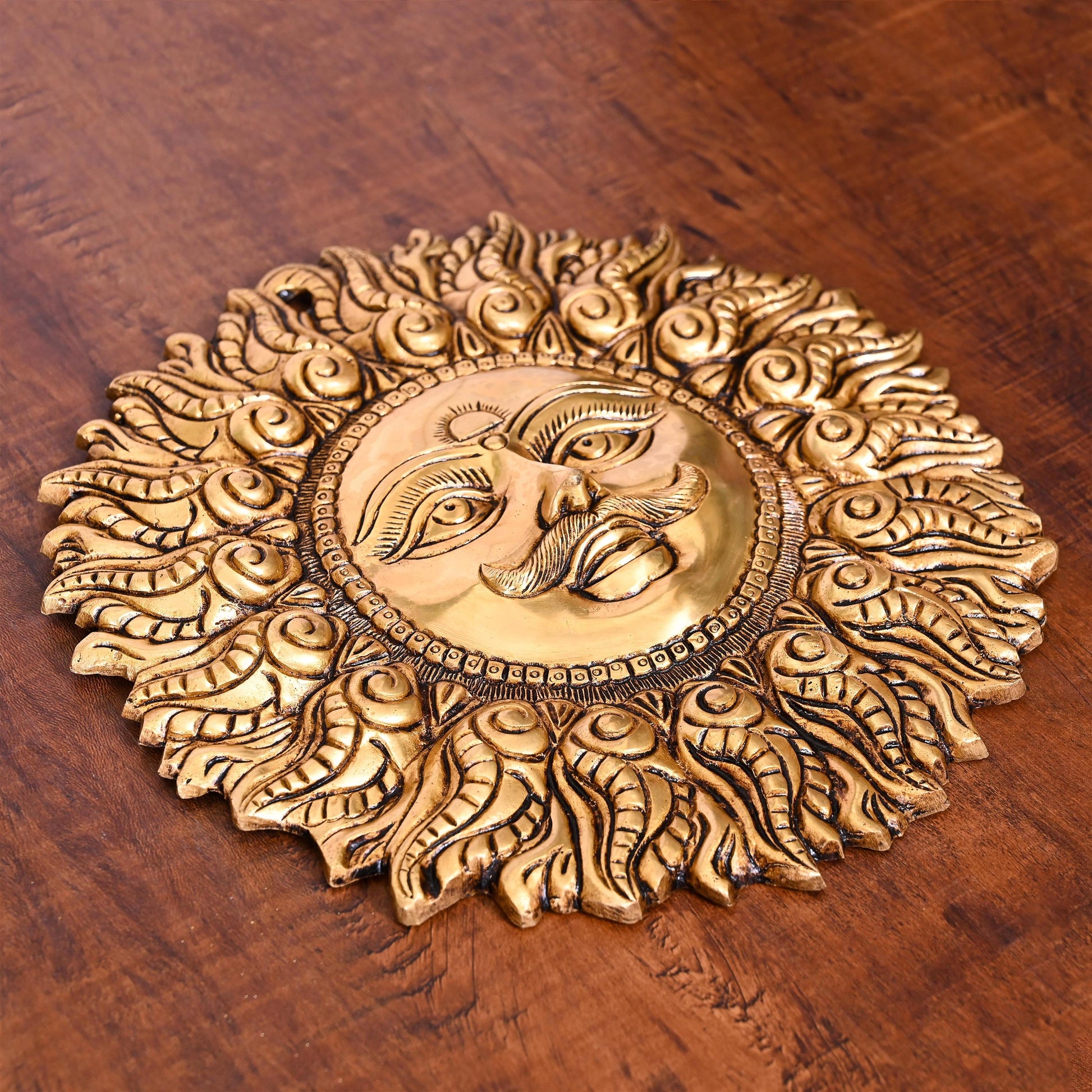 Brass Superfine Sun Face Wall Hanging (11 Inch)