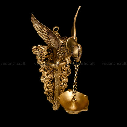 Brass Parrot Wall Hanging With Bell (16 Inch)
