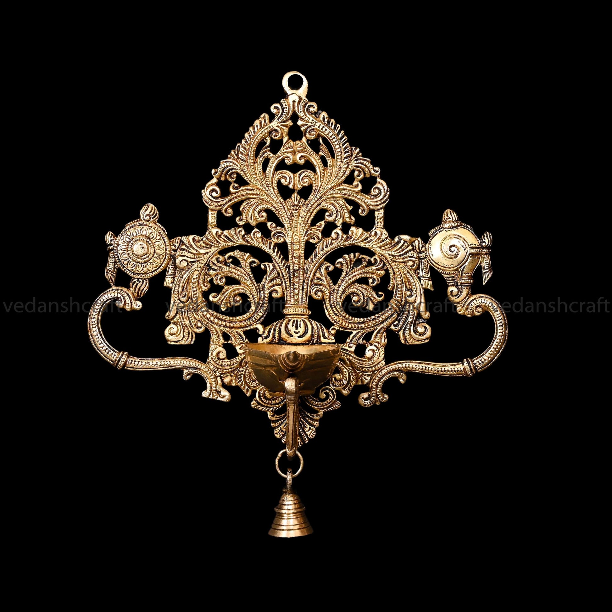 Brass Shankh Chakra Wall Hanging Diya (11 Inch)