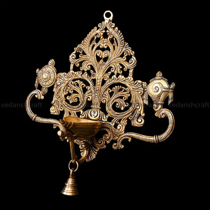 Brass Shankh Chakra Wall Hanging Diya (11 Inch)