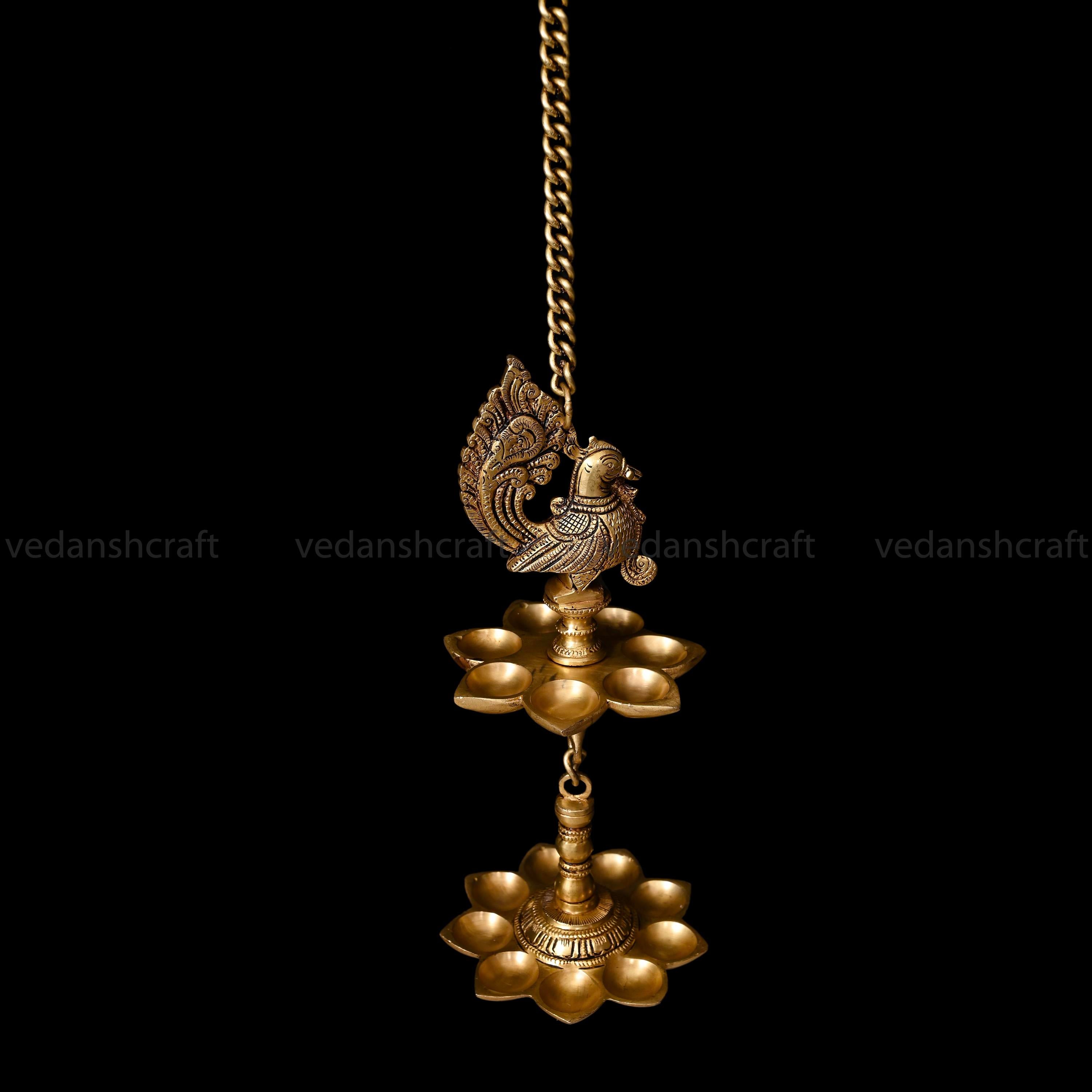 Brass Peacock Sixteen Petal Wall Hanging Lamp (28.5 Inch)