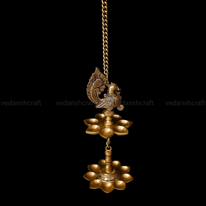 Brass Peacock Sixteen Petal Wall Hanging Lamp (28.5 Inch)