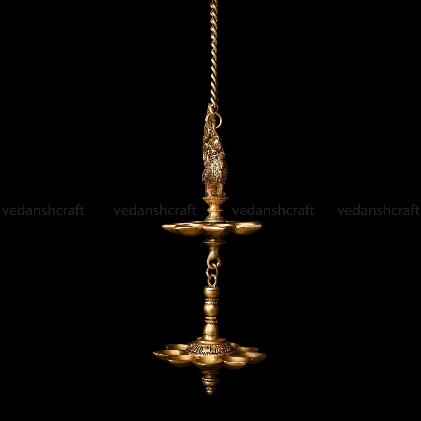Brass Peacock Sixteen Petal Wall Hanging Lamp (28.5 Inch)