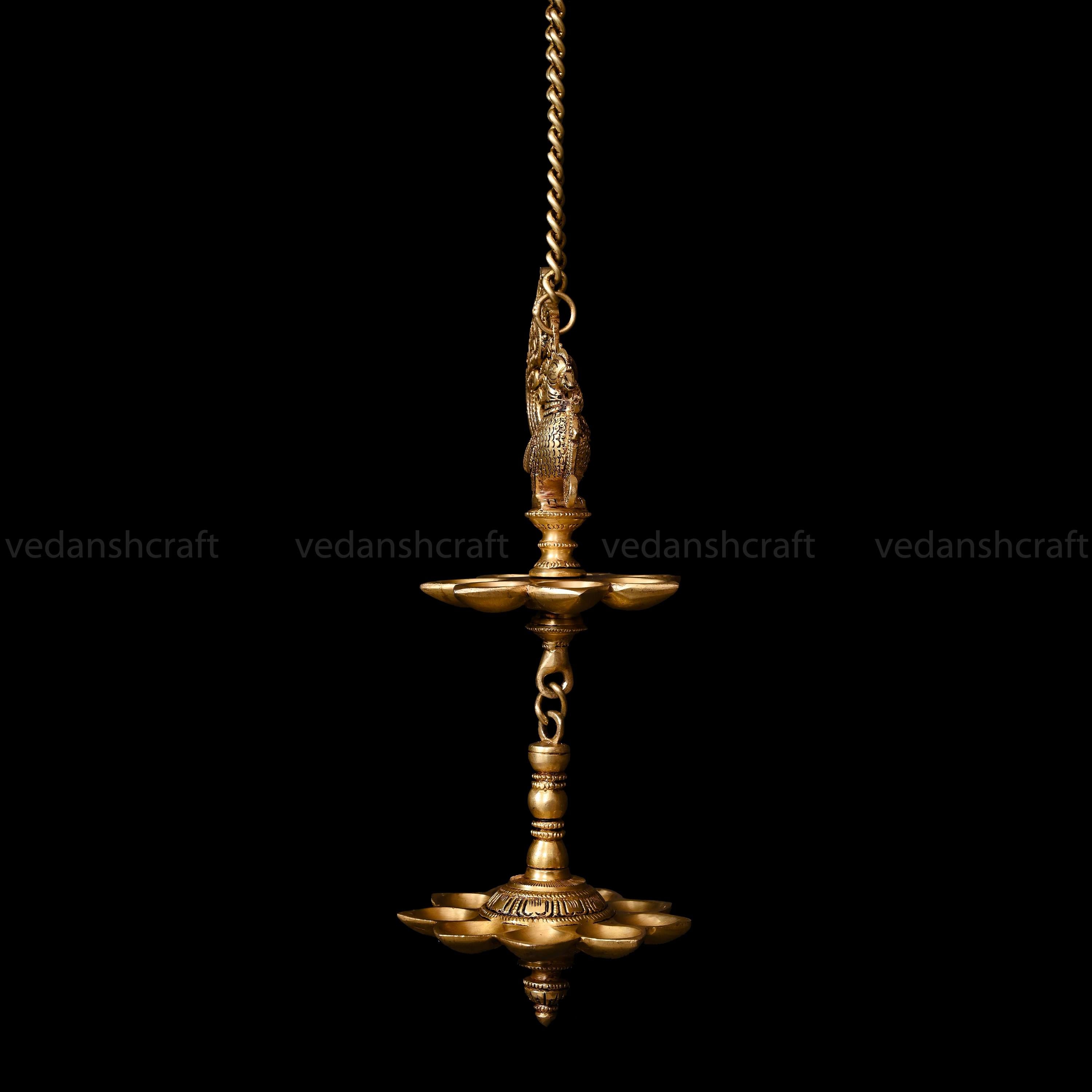 Brass Peacock Sixteen Petal Wall Hanging Lamp (28.5 Inch)