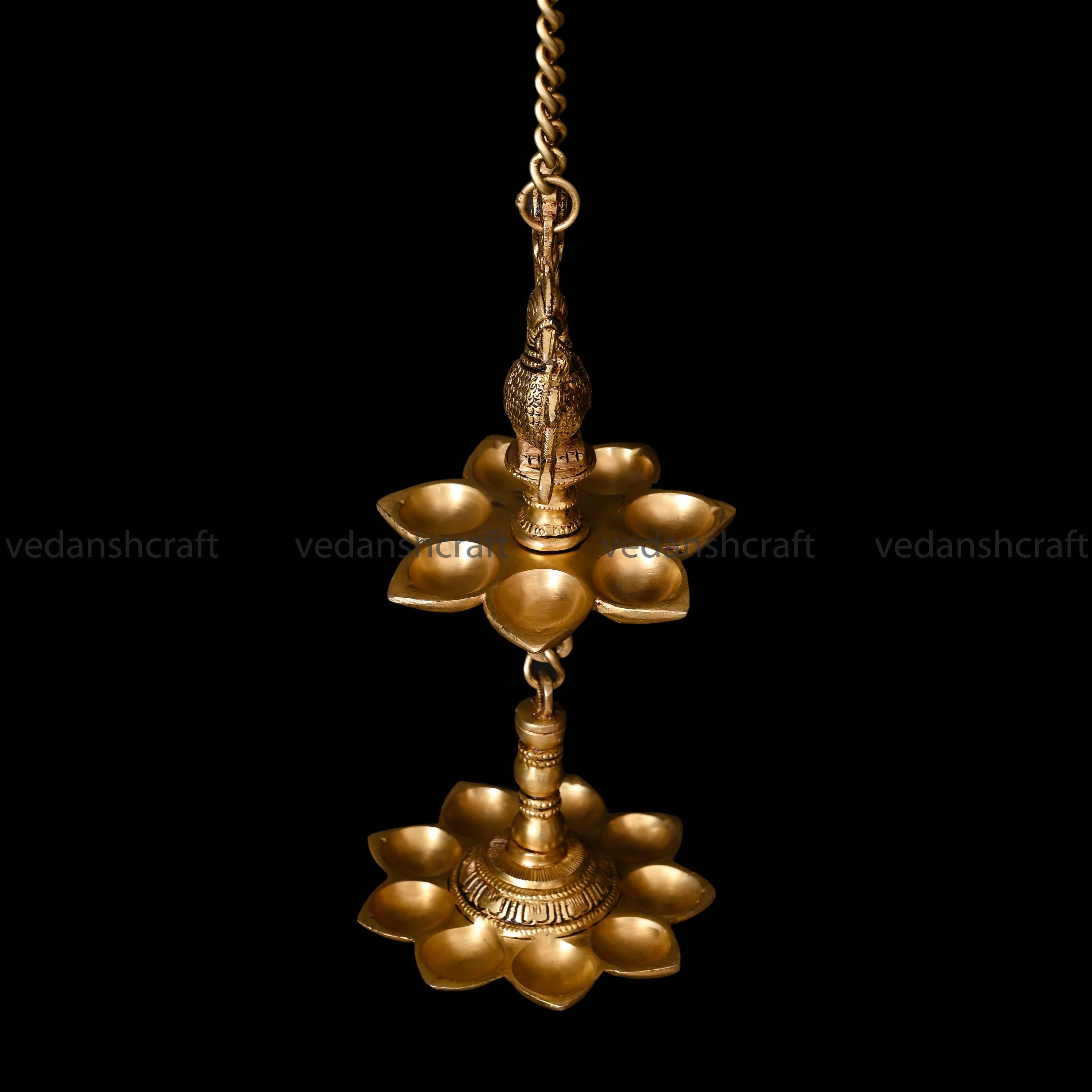 Brass Peacock Sixteen Petal Wall Hanging Lamp (28.5 Inch)