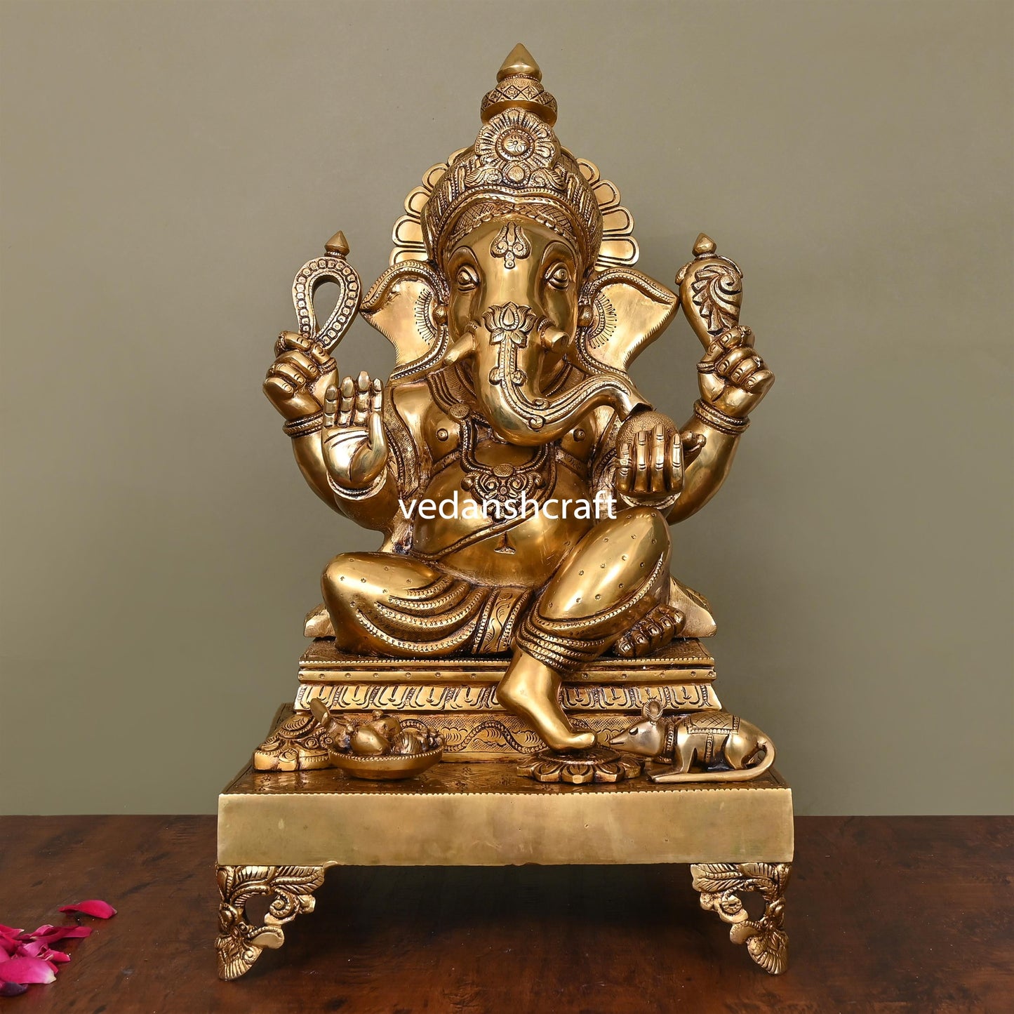 Brass Superfine Chowki Ganesha Idol (20 Inch)