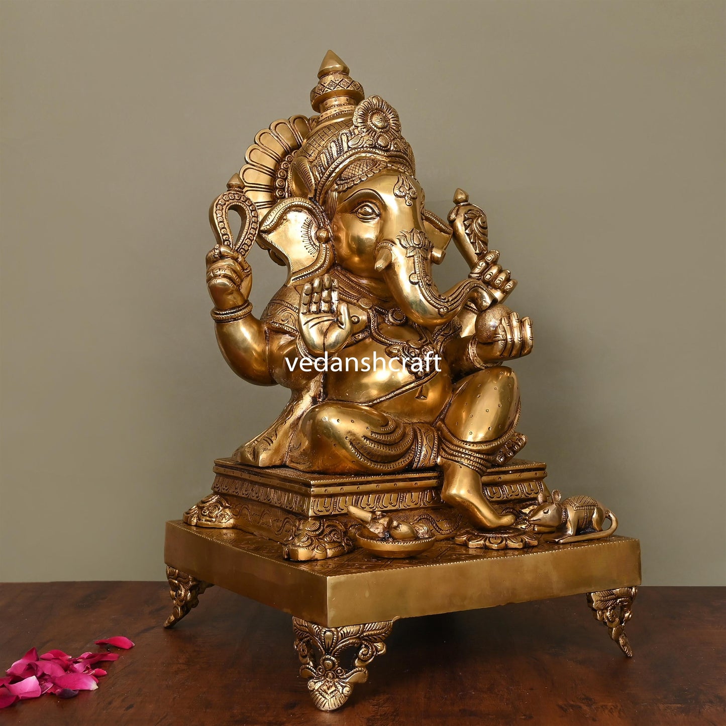 Brass Superfine Chowki Ganesha Idol (20 Inch)