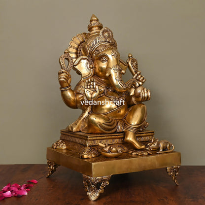 Brass Superfine Chowki Ganesha Idol (20 Inch)