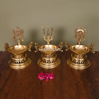 Brass Superfine Shankh Chakra And Namah Diya Set (9.5 Inch)