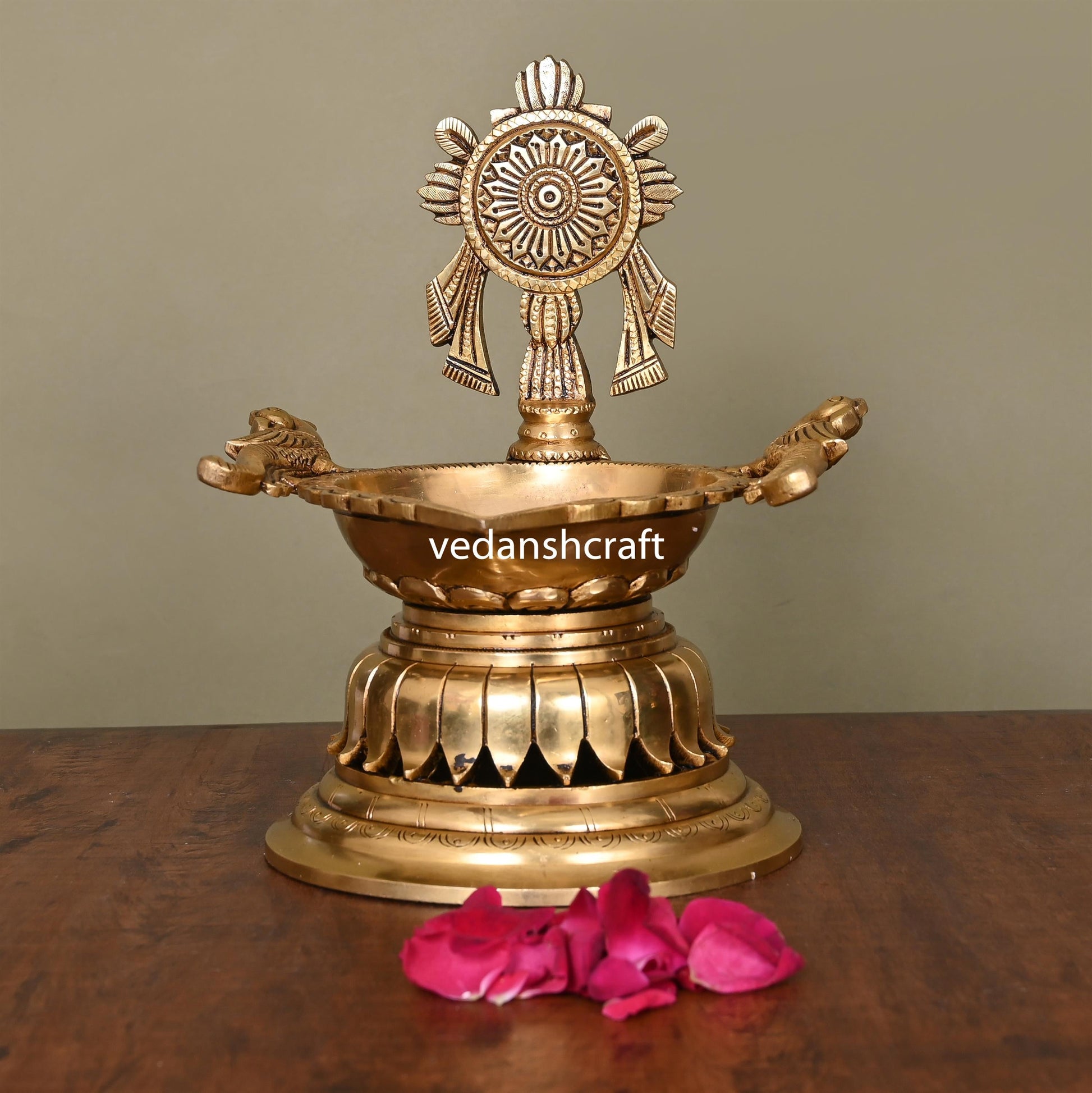 Brass Superfine Shankh Chakra And Namah Diya Set (9.5 Inch)
