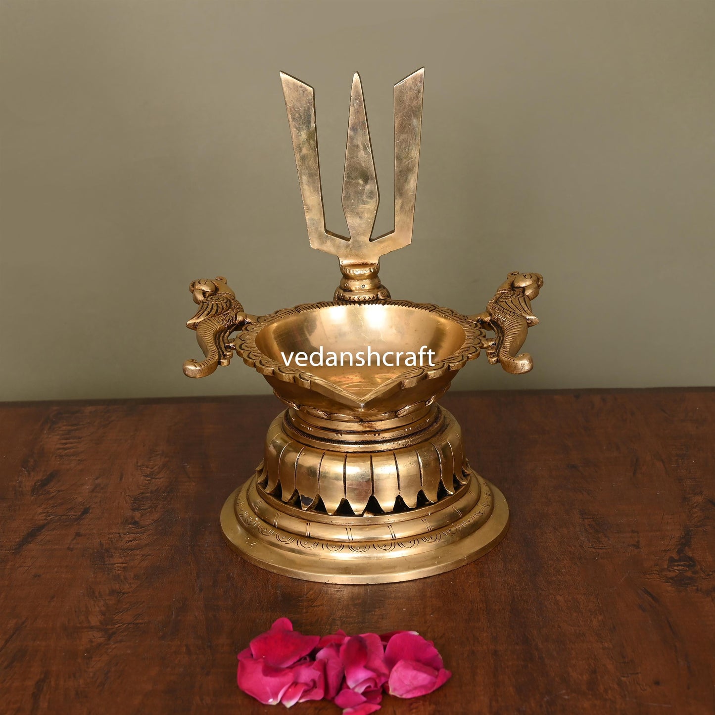 Brass Superfine Shankh Chakra And Namah Diya Set (9.5 Inch)