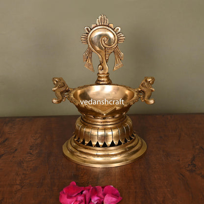 Brass Superfine Shankh Chakra And Namah Diya Set (9.5 Inch)