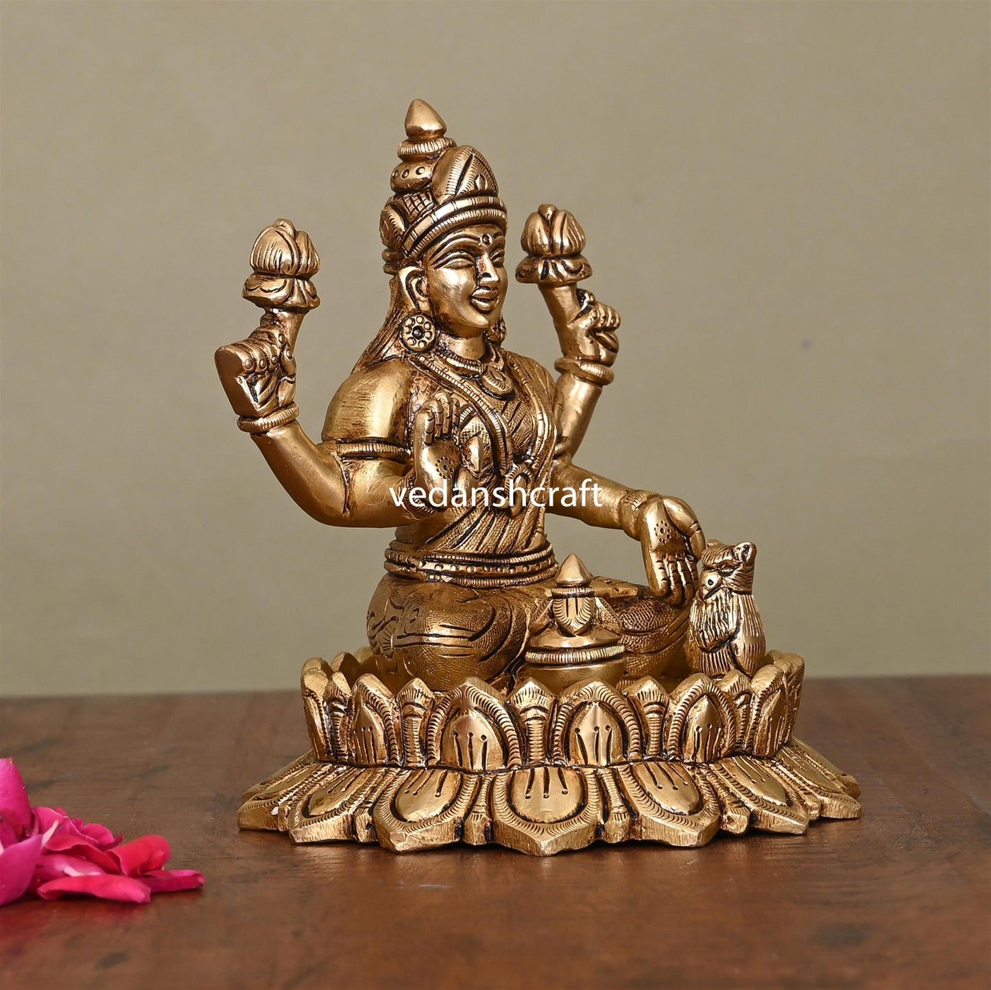Brass Superfine Lotus Goddess Lakshmi Idol (5.5 Inch)