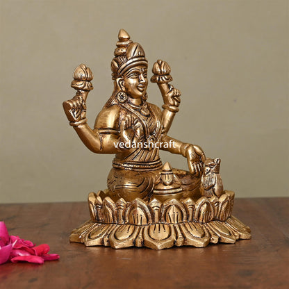 Brass Superfine Lotus Goddess Lakshmi Idol (5.5 Inch)
