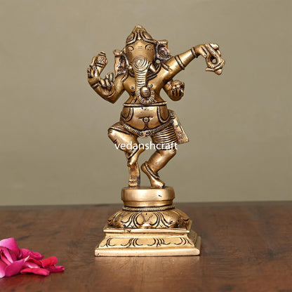 Brass Superfine Dancing Ganesha Idol (6.2 Inch)