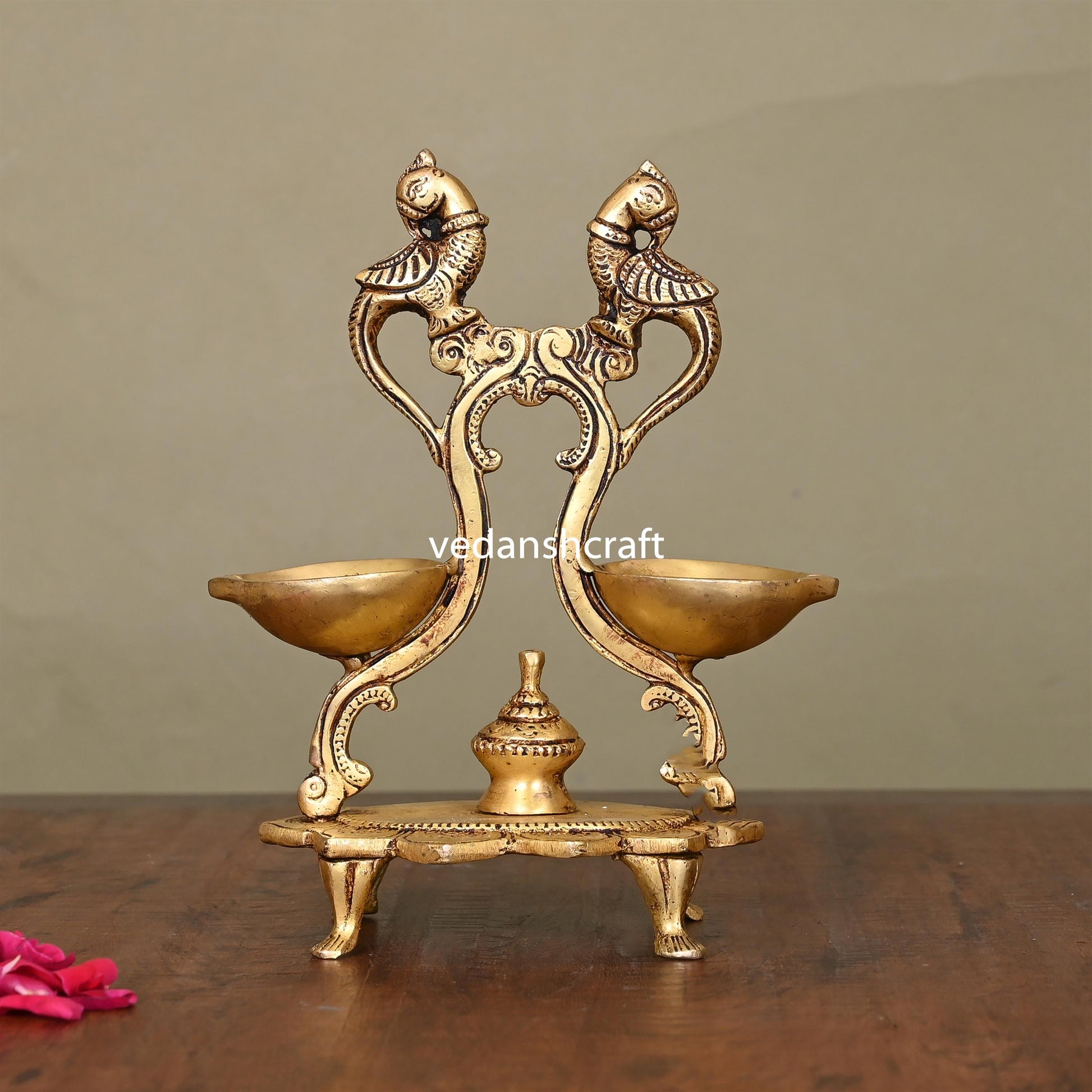 Brass Ethnic Peacock Diya Stand (6.8 Inch)