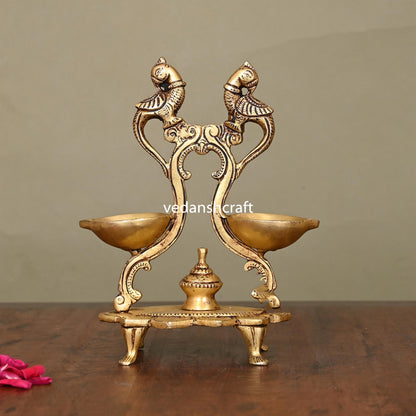 Brass Ethnic Peacock Diya Stand (6.8 Inch)