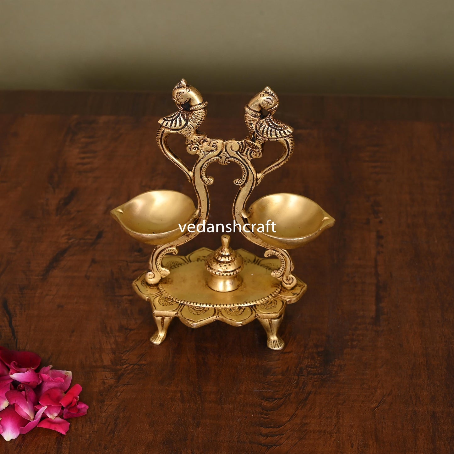 Brass Ethnic Peacock Diya Stand (6.8 Inch)