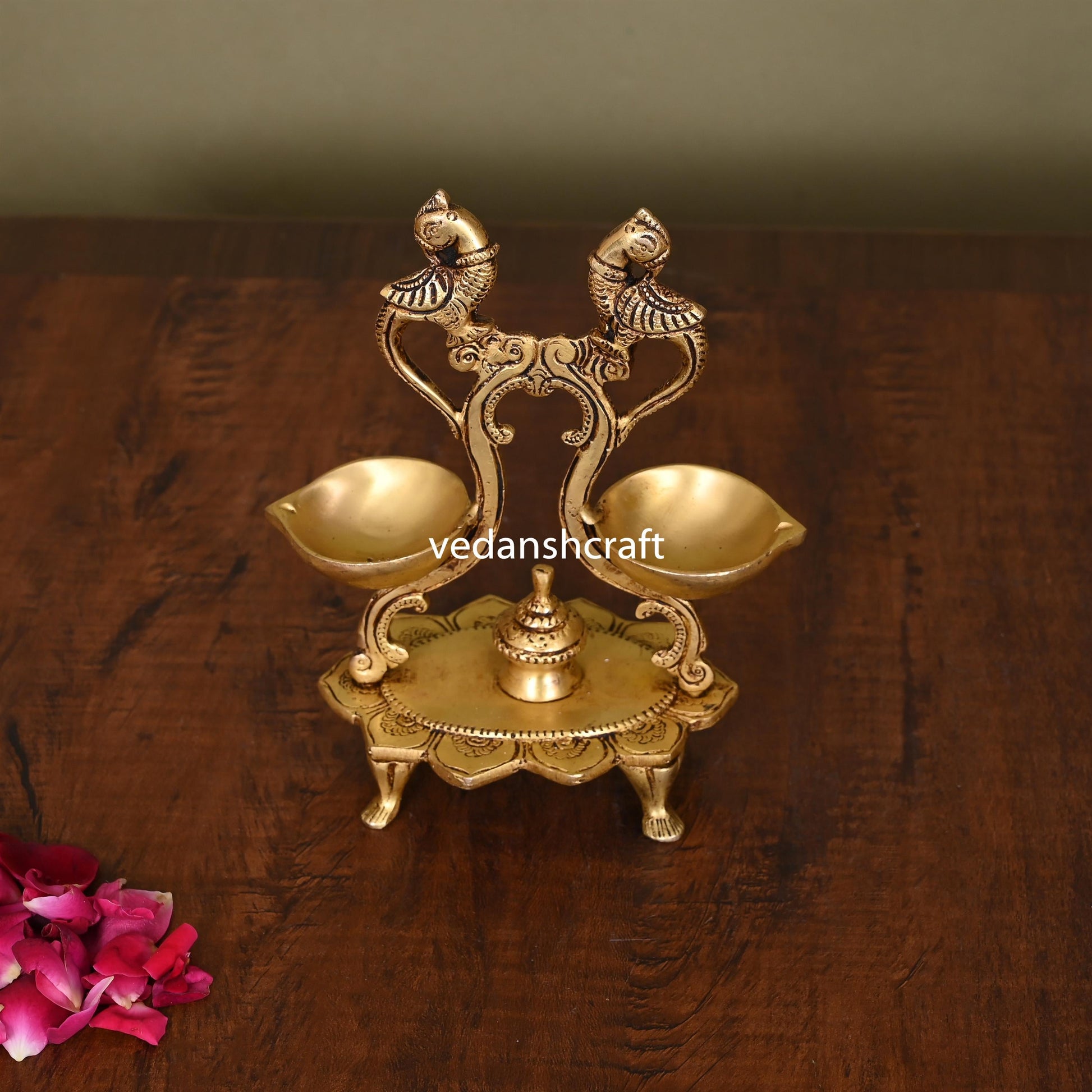 Brass Ethnic Peacock Diya Stand (6.8 Inch)