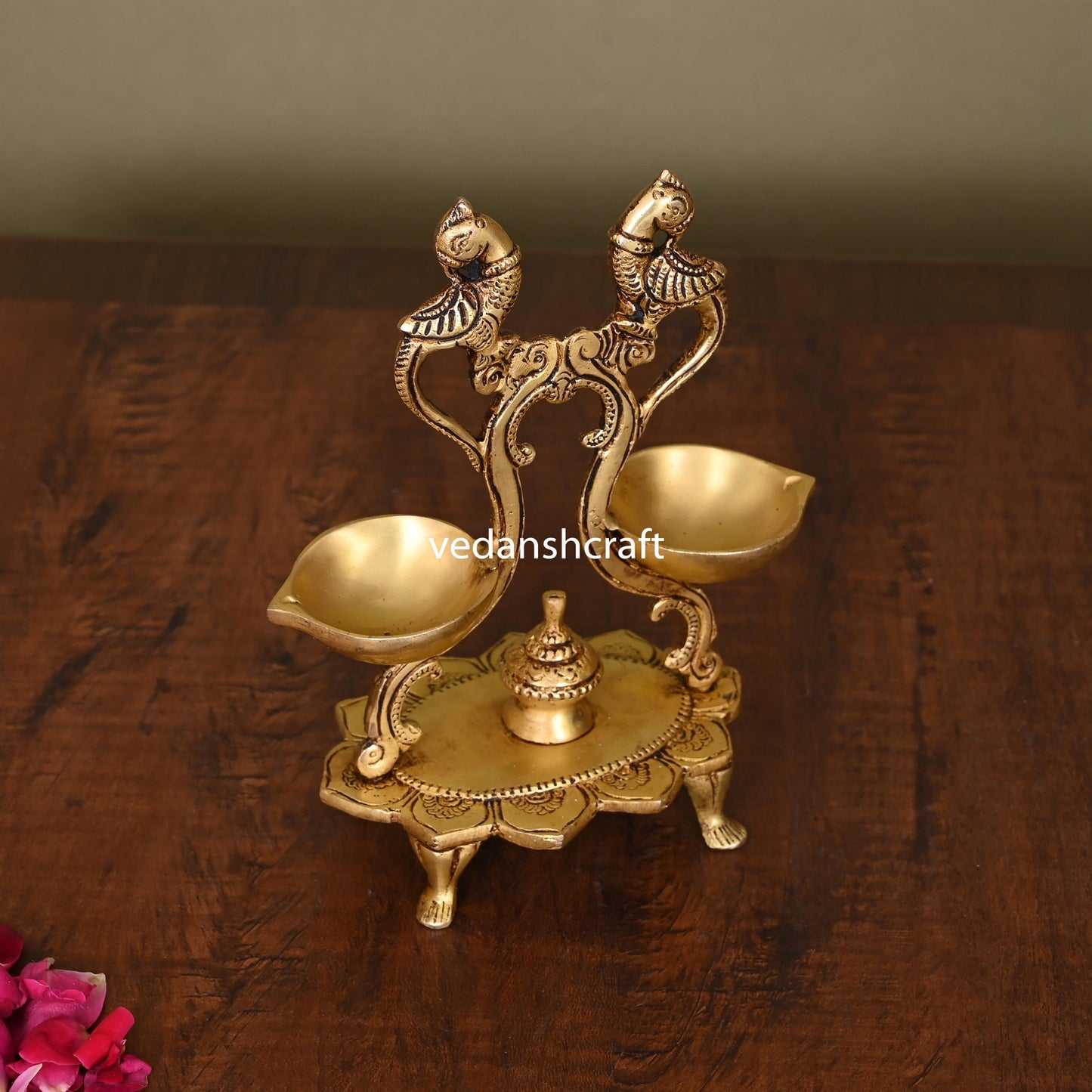 Brass Ethnic Peacock Diya Stand (6.8 Inch)