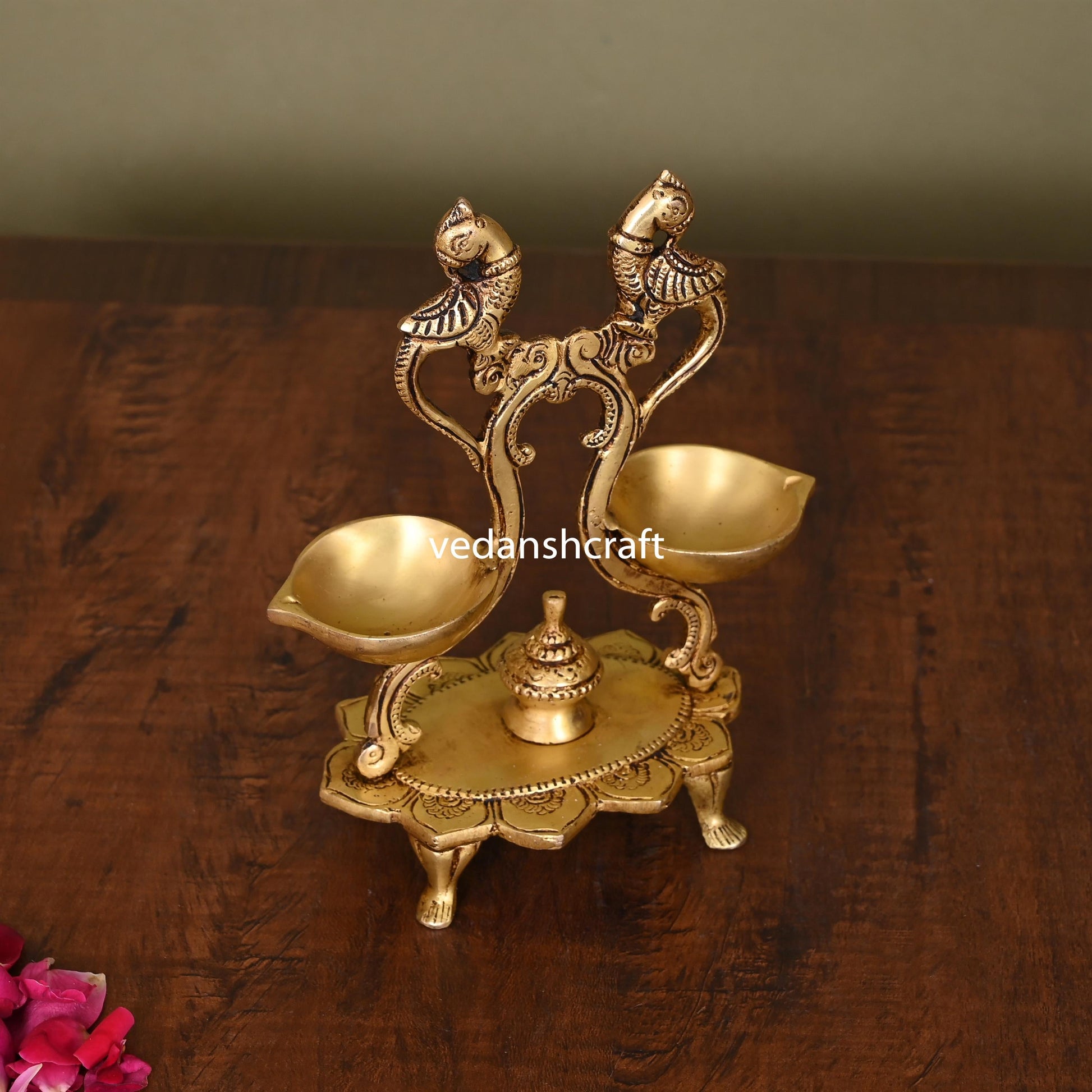 Brass Ethnic Peacock Diya Stand (6.8 Inch)