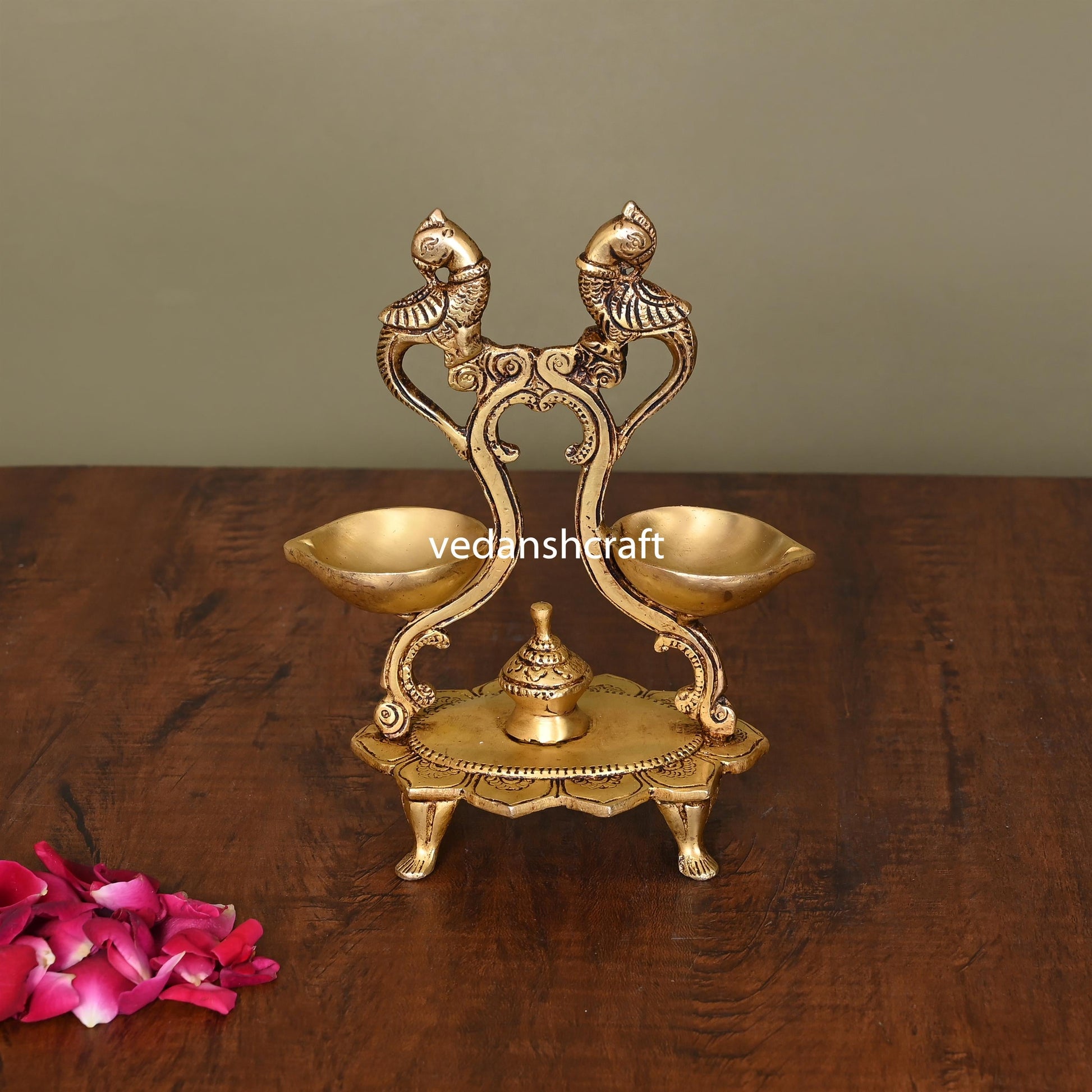 Brass Ethnic Peacock Diya Stand (6.8 Inch)