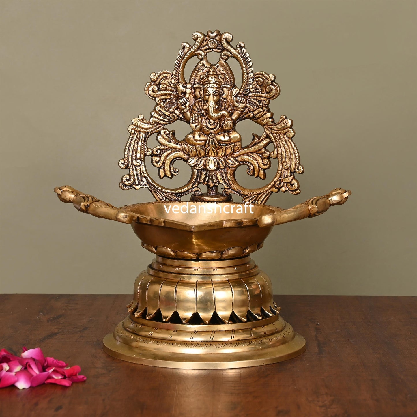 Brass Superfine Ganesha Diya/Lamp (9.8 Inch)