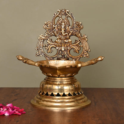 Brass Superfine Ganesha Diya/Lamp (9.8 Inch)