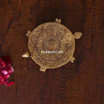 Brass Tortoise Pooja Chowki (4.5 Inch)